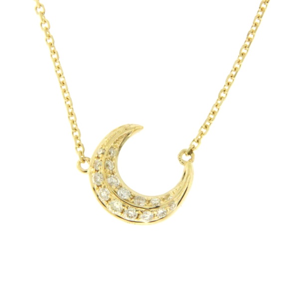 14k Yellow Gold & Diamonds Crescent Moon Necklace